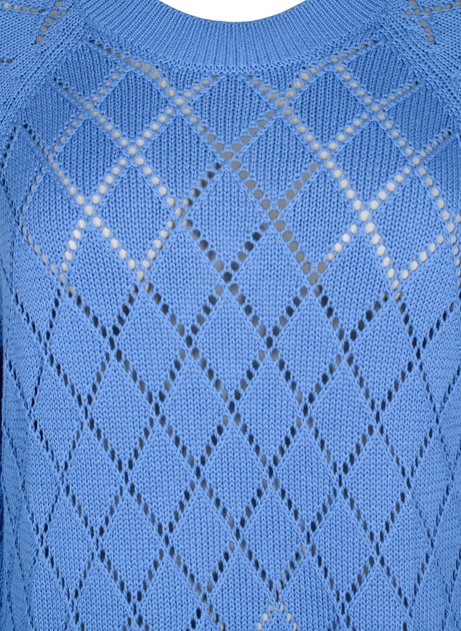 ZizziPitk&auml;hihainen neulepusero reik&auml;kuviolla, Blue Bonnet, Packshot image number 2