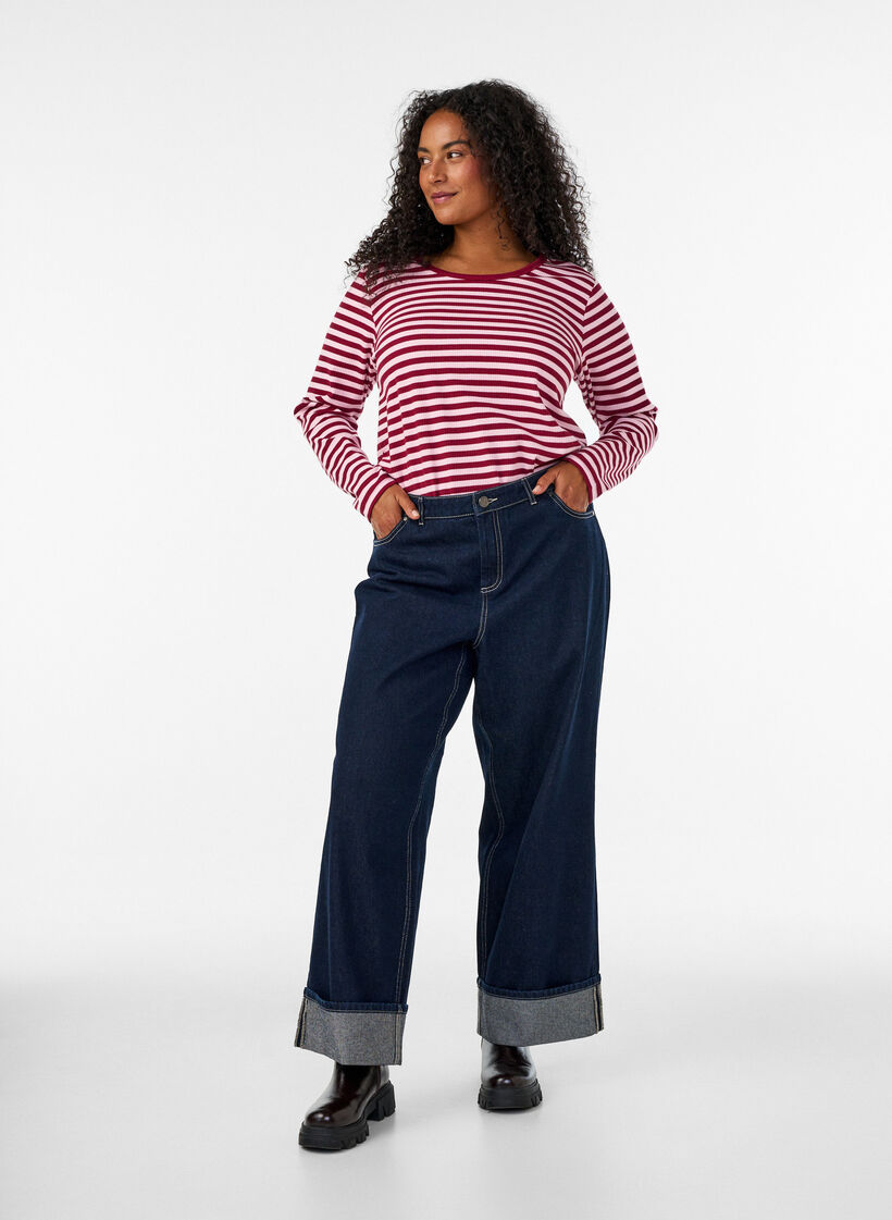 Raidallinen pusero pitkill&auml; hihoilla, Vaaleanpunainen, Model image number 1