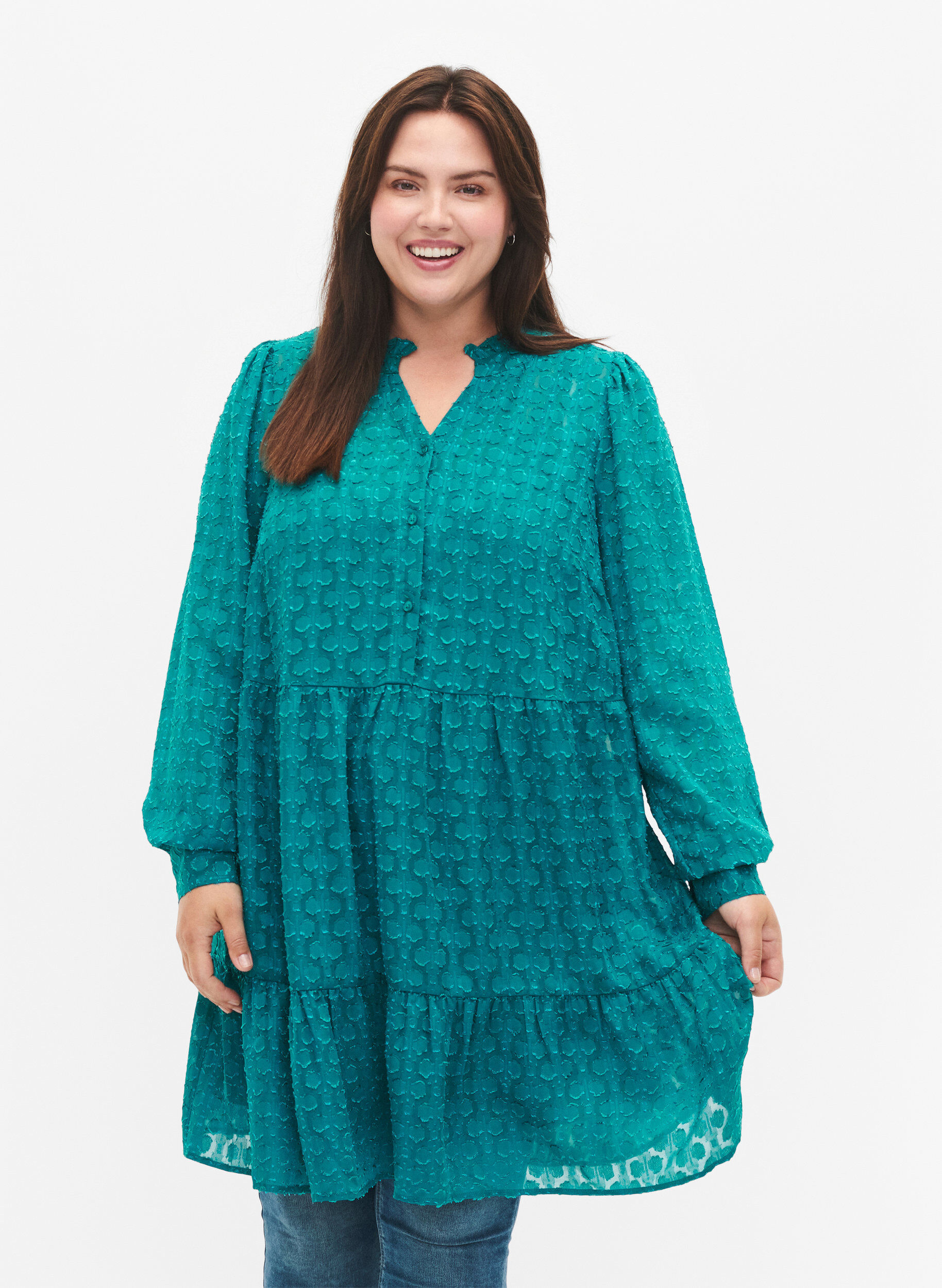 Zizzi Jakardimekko r&ouml;yhel&ouml;kauluksella, Deep Lake, Model image number 0