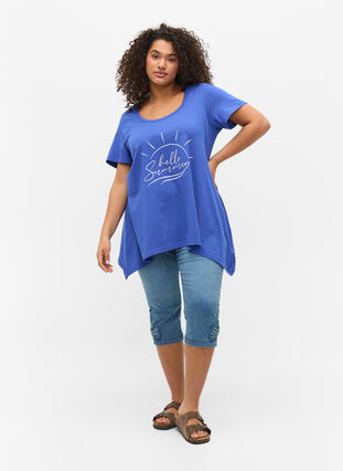 Lyhythihainen puuvillainen t-paita a-mallissa , Dazzling Blue HELLO , Model image number 2