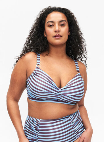 Kaarituelliset bikinirintaliivit painatuksella, BlueBrown Stripe AOP, Model image number 0