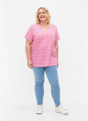 Kukallinen t-paita puuvillaa v-pääntiellä, Shocking Pink AOP, Model image number 2