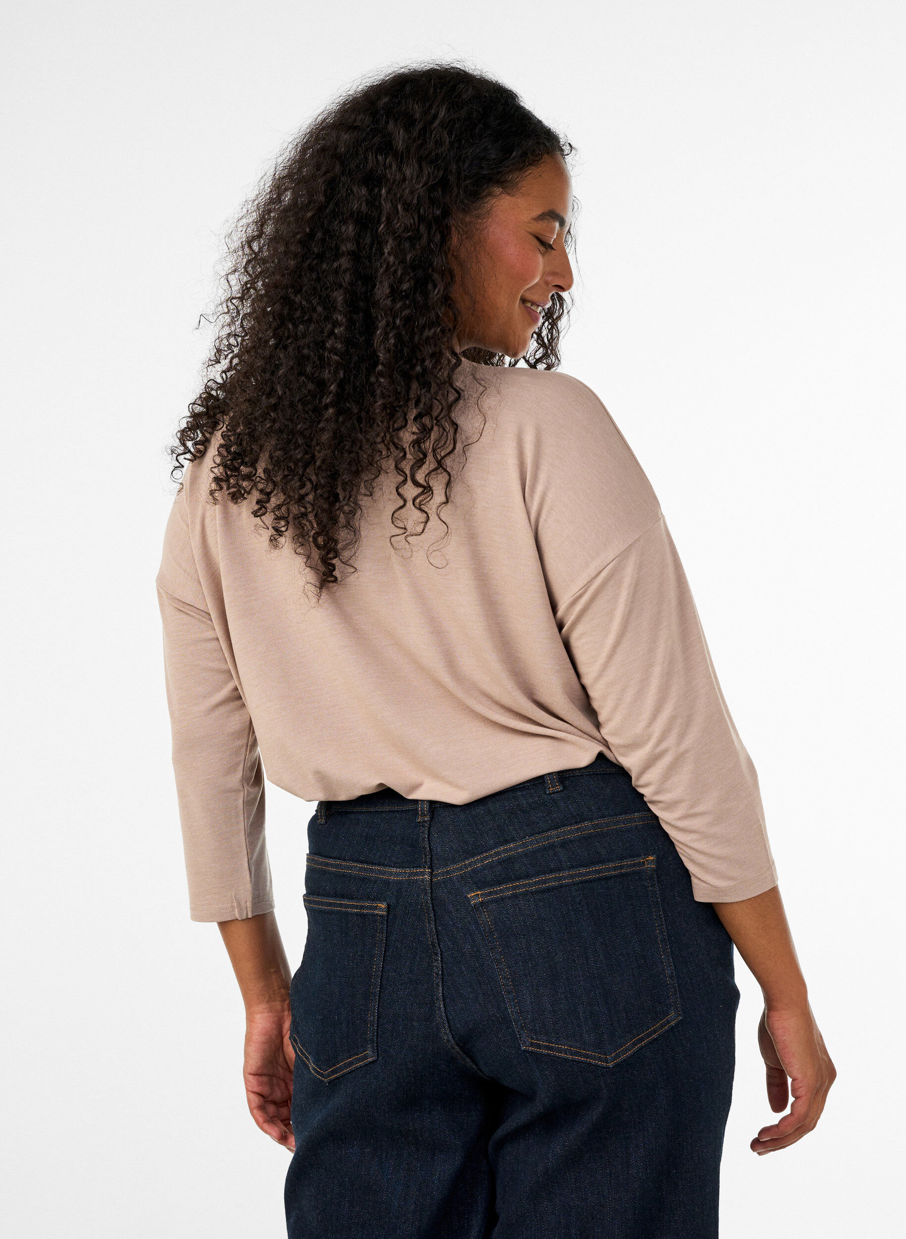 ZizziJersey -pusero 3/4-hihoilla, Beige, Model image number 2