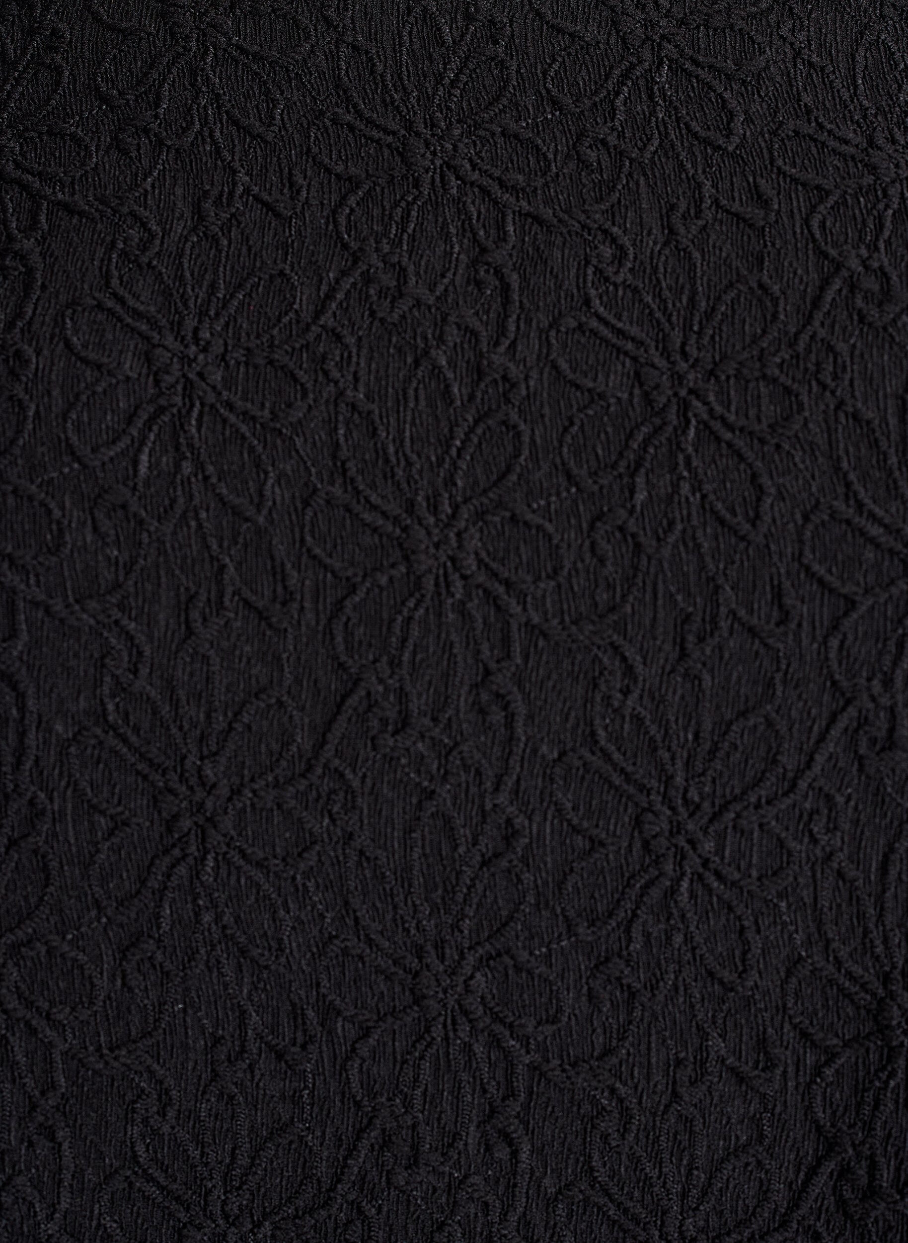 Zizzi Kukallinen kohopintainen mekko pitkill&auml; hihoilla, Musta, Packshot image number 2