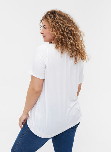 Lyhythihainen viskoosista valmistettu t-paita joustoreunuksella , Bright White, Model image number 1