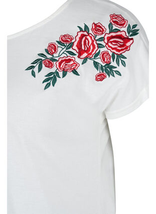 Lyhythihainen puuvillainen t-paita kirjailulla, Warm Off-white, Packshot image number 2