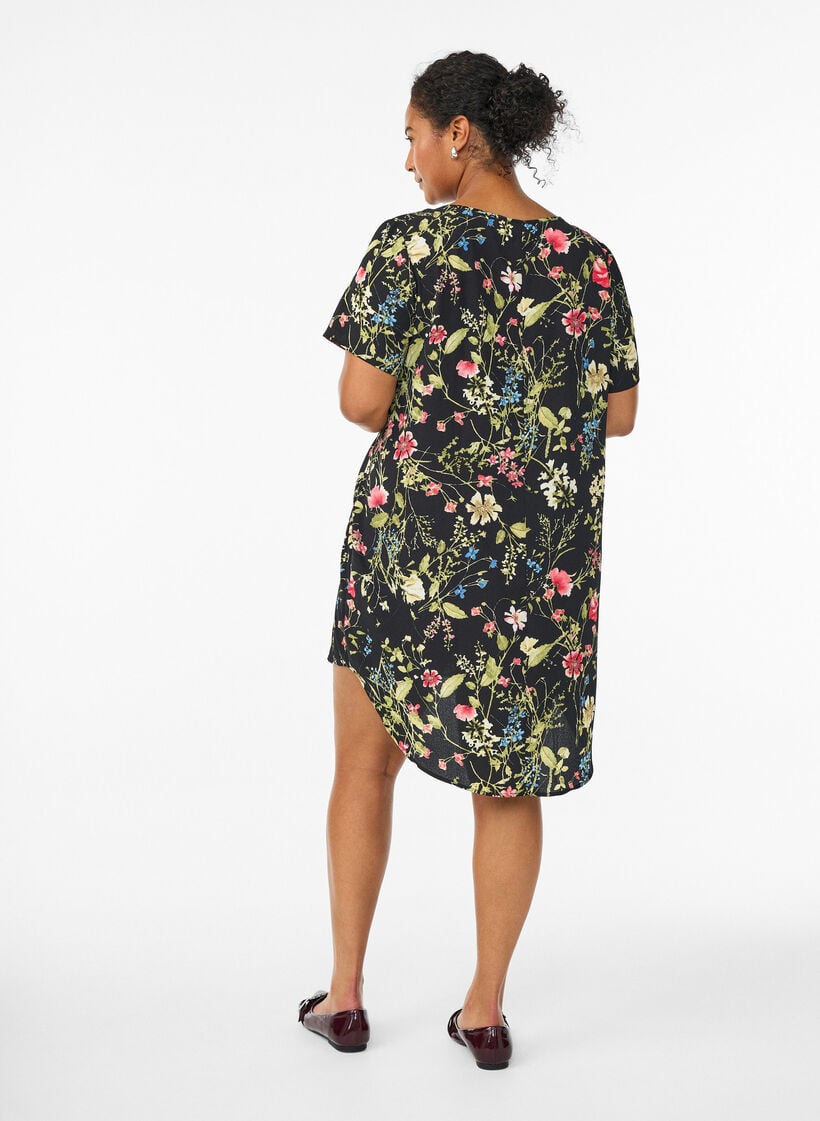 Lyhythihainen, kuvioitu mekko, Musta, Model image number 2