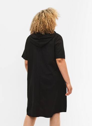 Puuvillan ja pellavan sekoitteesta valmistettu hupullinen mekko, Black, Model image number 1