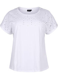 Luomupuuvillasta valmistettu T-paita broderie anglaise -reunuksella, Bright White