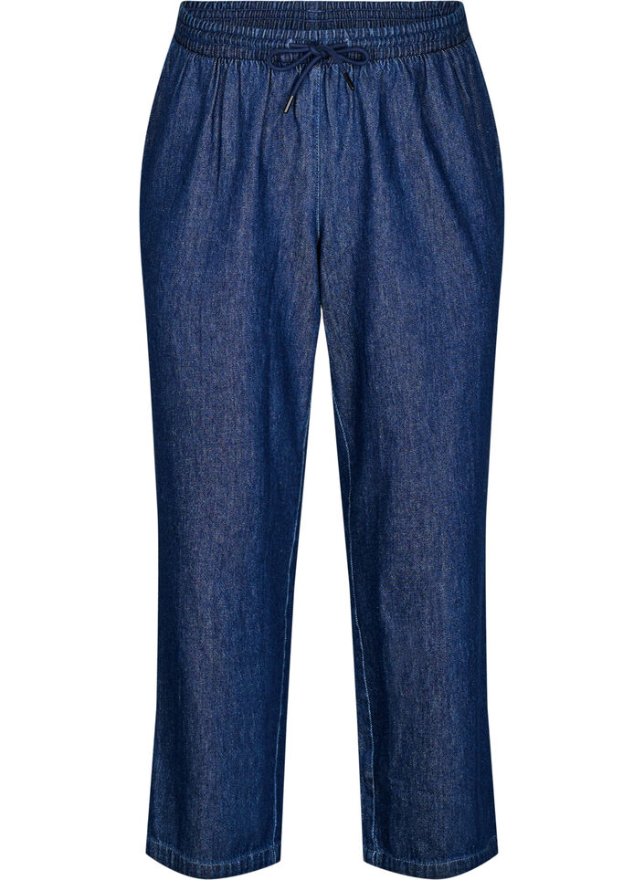 Suoralahkeiset farkut, joissa on joustava vyötärönauha, Sininen, Packshot image number 0