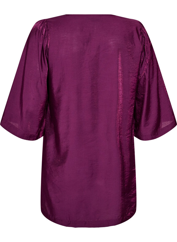 Kiilt&auml;v&auml; tunika V-p&auml;&auml;ntiell&auml; ja 3/4-hihoilla, Violetti, Packshot image number 1