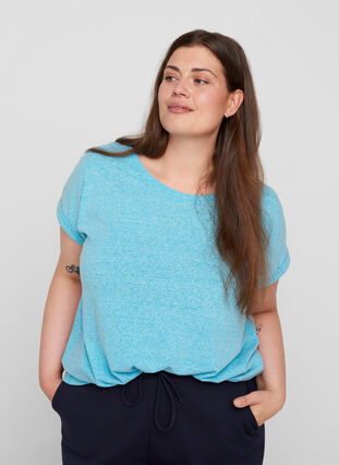 Meleerattu puuvillainen t-paita, River Blue Melange, Model image number 0