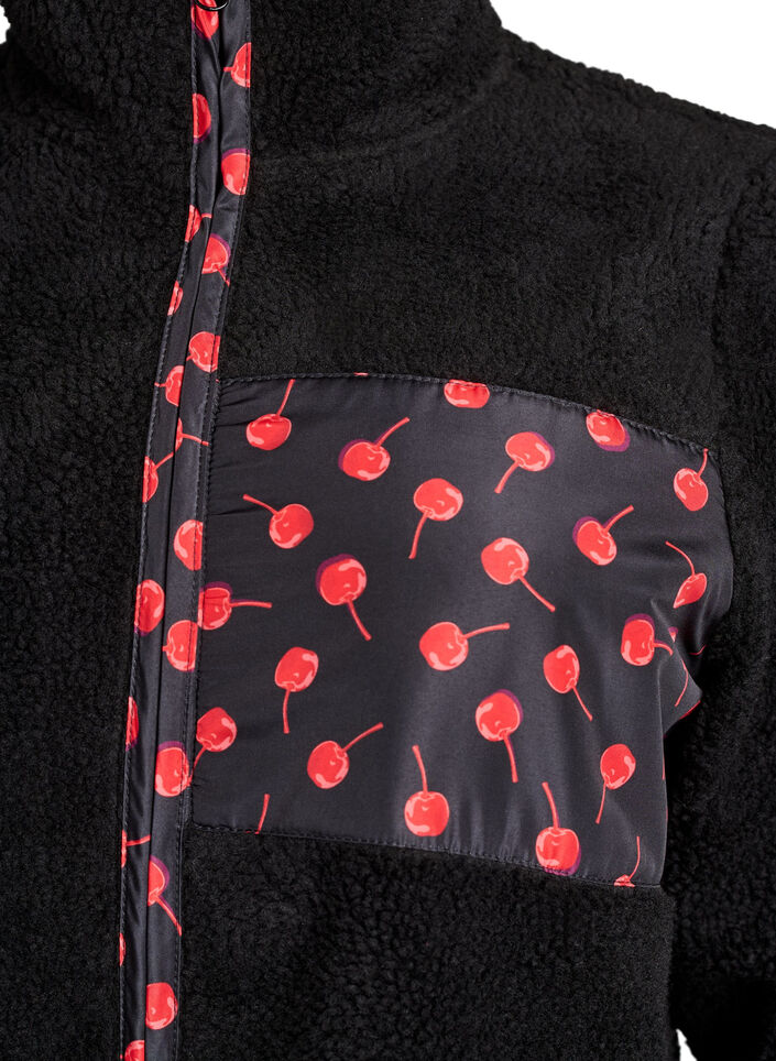Teddy-fleece -takki kirsikanyksityiskohdilla, Musta, Packshot image number 2