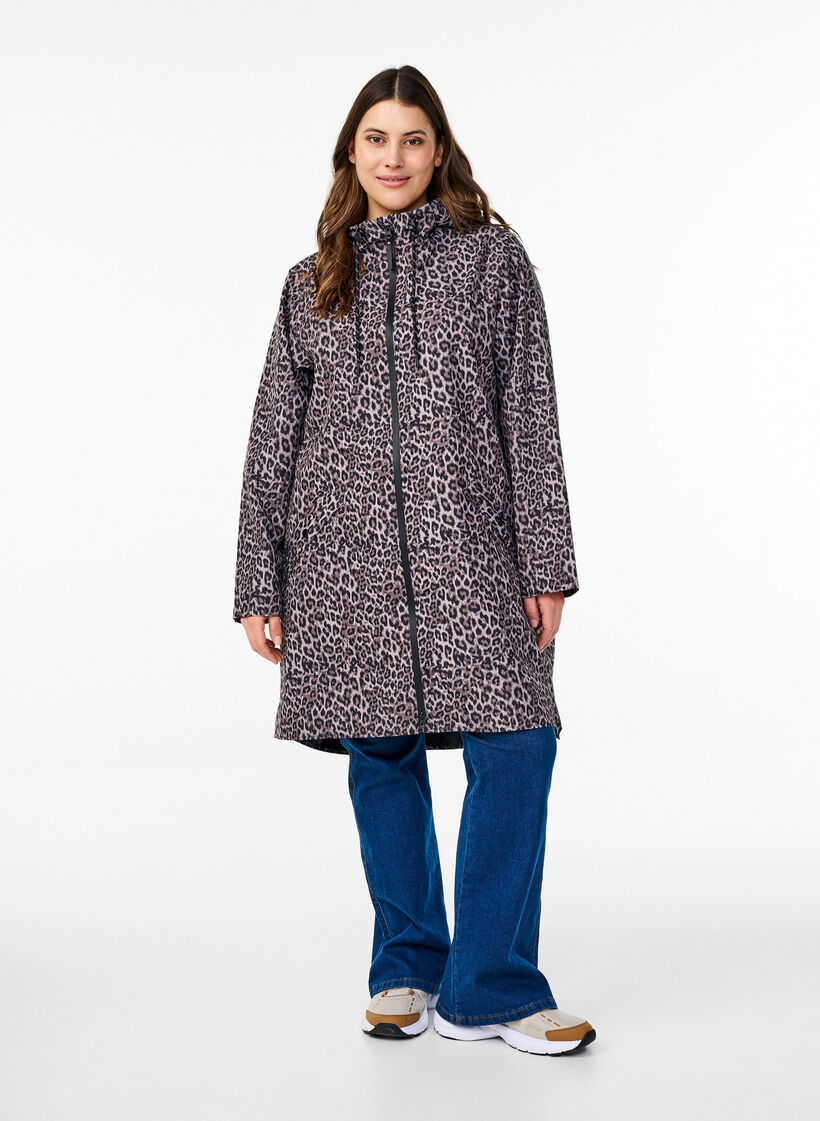 Sadetakki taskuilla ja hupulla, Ruskea, Model image number 1