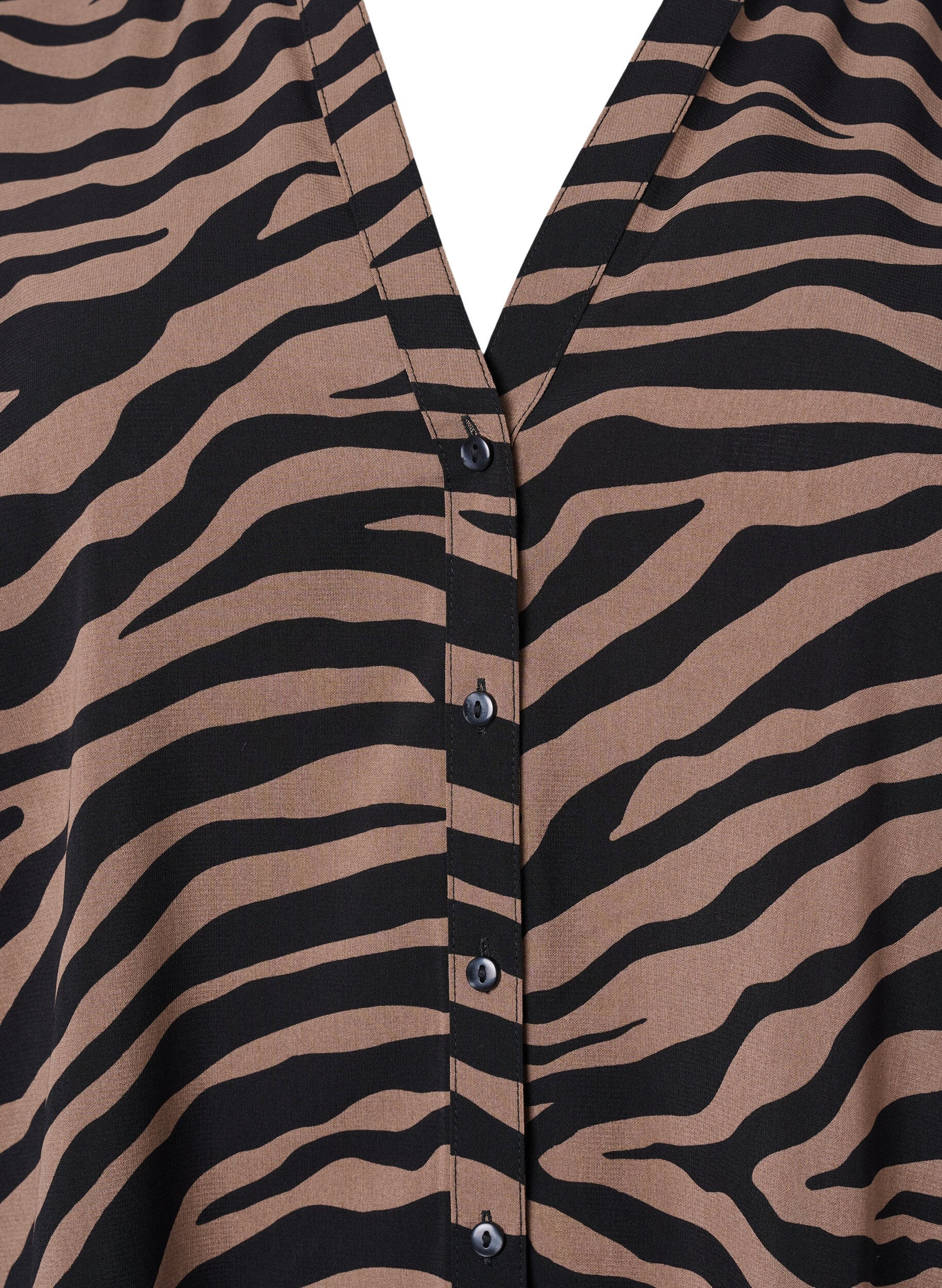 Zizzi V-kaula-aukkoinen paita seeprakuvioinnilla, Black/Brown Zebra, Packshot image number 2