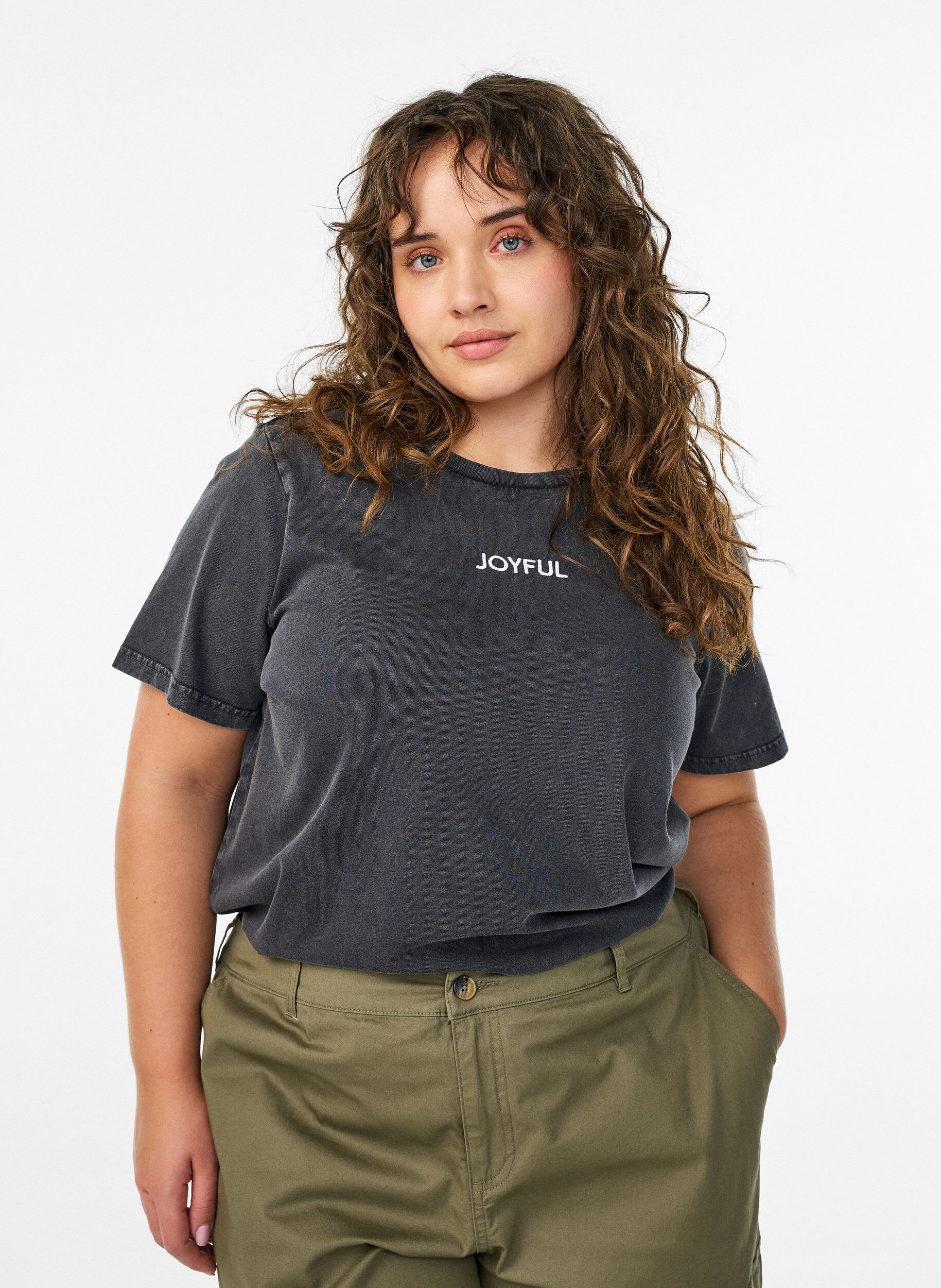 Luomupuuvillainen T-paita takapainatuksella, Harmaa, Model