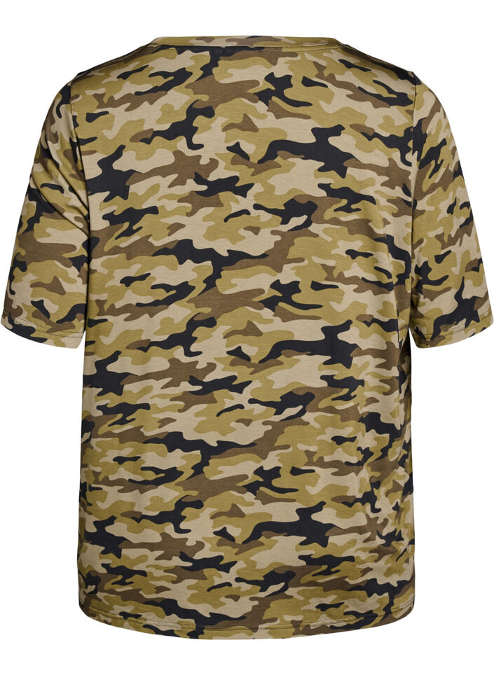 T-paita, jossa TENCEL&trade; Lyocell ja maastokuvio, Vihre&auml;, Packshot image number 1