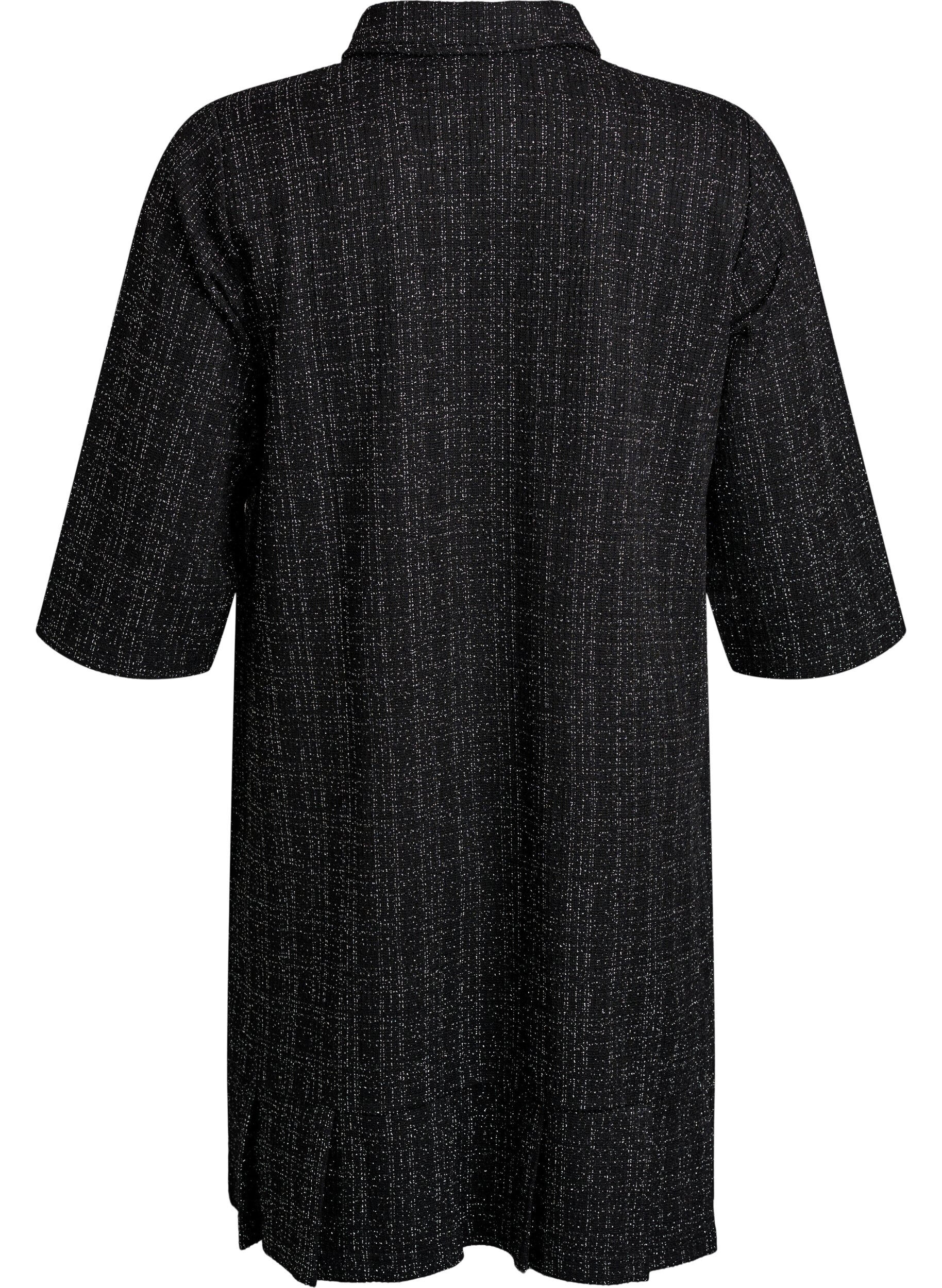 ZizziLyhyt boucl&eacute;-mekko koristeellisilla napeilla, Musta, Packshot image number 1