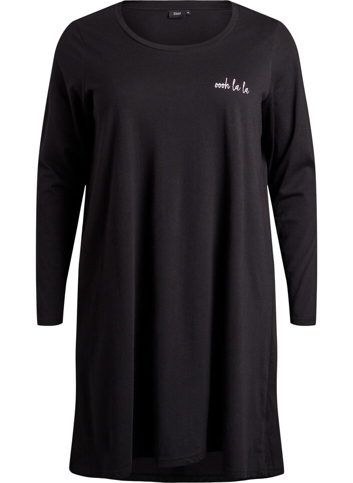 Pitk&auml;hihainen y&ouml;paita luomupuuvillaa, Musta, Packshot image number 0
