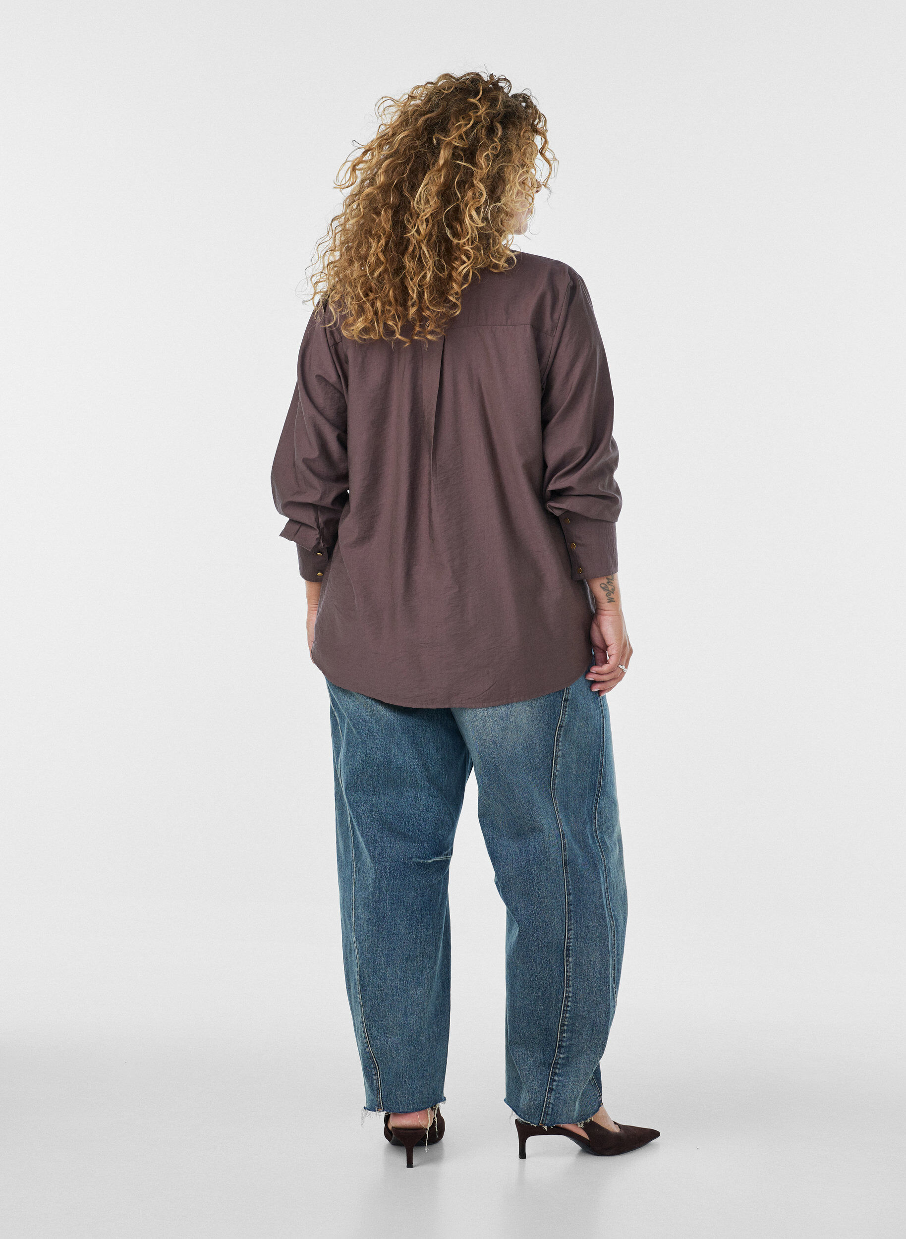 ZizziViskoosipaita kultaisilla napeilla, Ruskea, Model image number 2