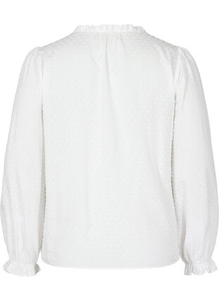 Pitkähihainen pusero smokkirypytyksellä ja röyhelöllä, Bright White, Packshot image number 1