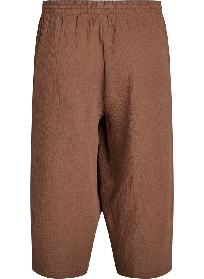 Culotte-housut puuvillamusliinia korkealla vy&ouml;t&auml;r&ouml;ll&auml;, Ruskea, Packshot image number 1