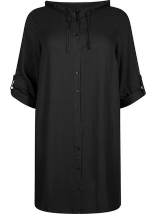 Hupullinen paitamekko viskoosia, ¾-mittaiset hihat, Black, Packshot image number 0