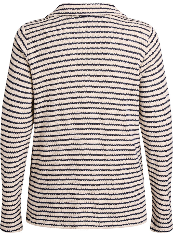 Raidallinen jersey-pusero kauluksella ja V-p&auml;&auml;ntiell&auml;, Beige, Packshot image number 1