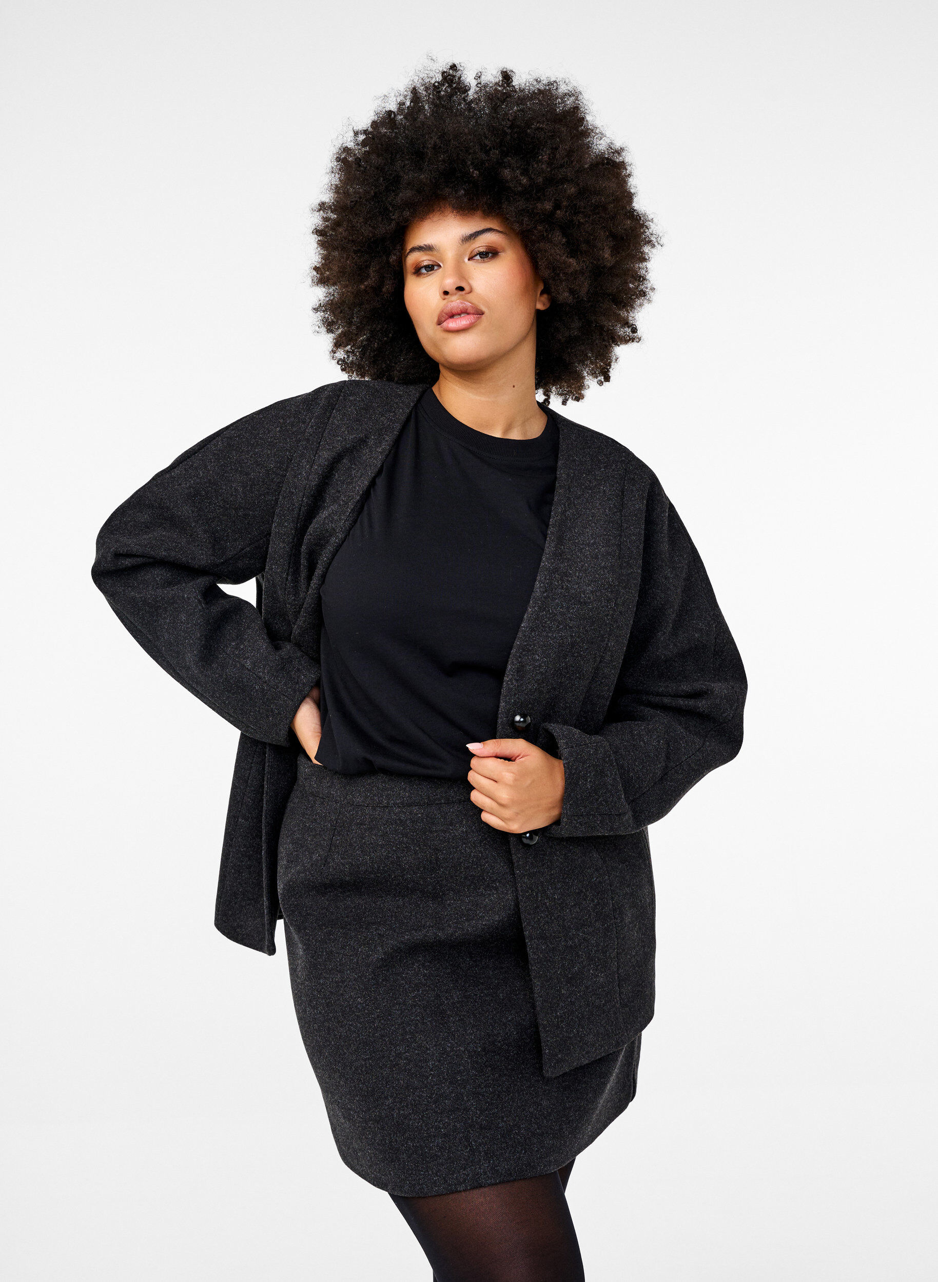 Zizzi Lyhyt hame, jossa on A-leikkaus, Dark Grey Melange, Model image number 0