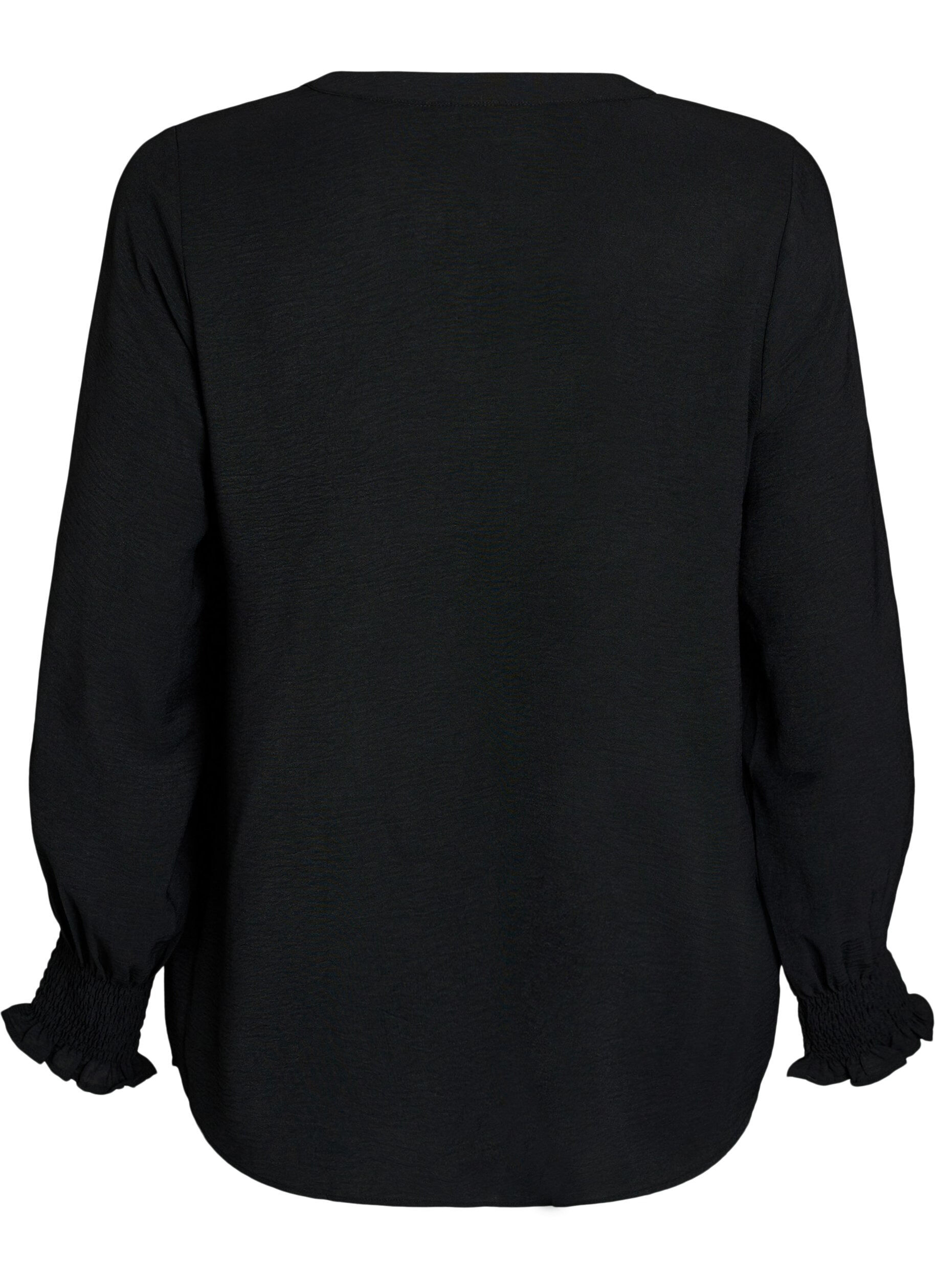 Zizzi Pusero smock-kalvosimilla ja v-p&auml;&auml;ntiell&auml;, Musta, Packshot image number 1