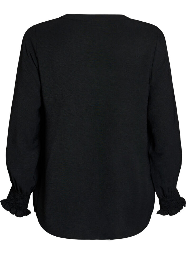 Pusero smock-kalvosimilla ja v-p&auml;&auml;ntiell&auml;, Musta, Packshot image number 1