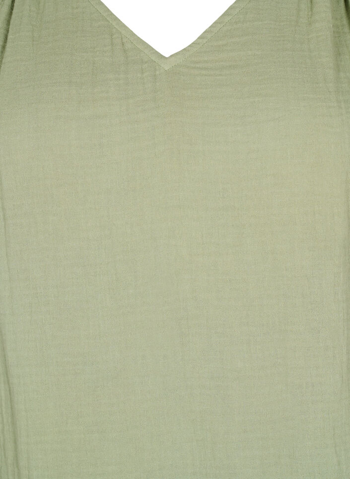 Hihaton toppi puuvillamusliinista, jossa on r&ouml;yhel&ouml;it&auml;, Vihre&auml;, Packshot image number 2