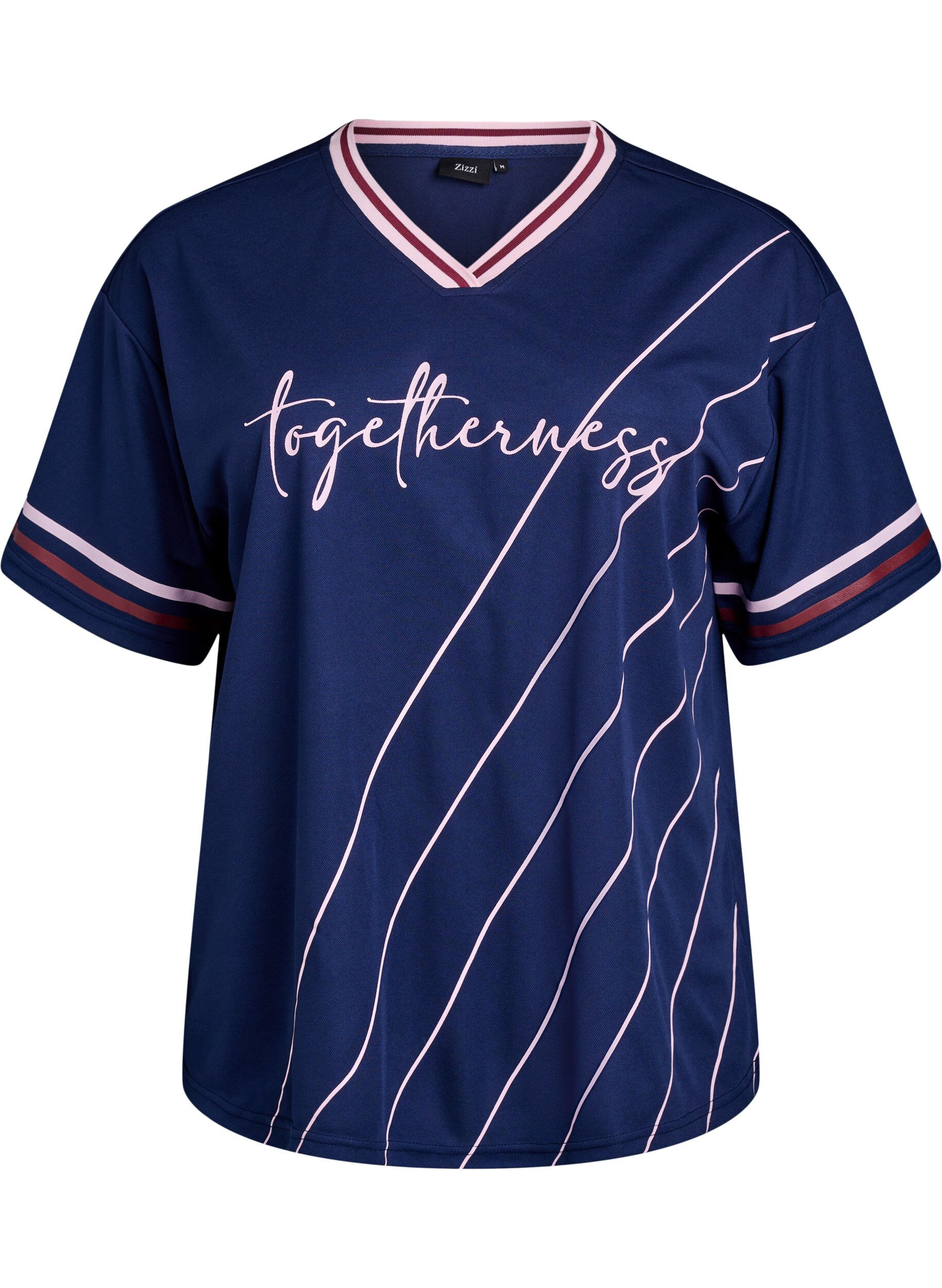 Zizzi Urheilullinen T-paita ruutukuvioilla ja tekstiprintill&auml;, Sininen, Packshot image number 0