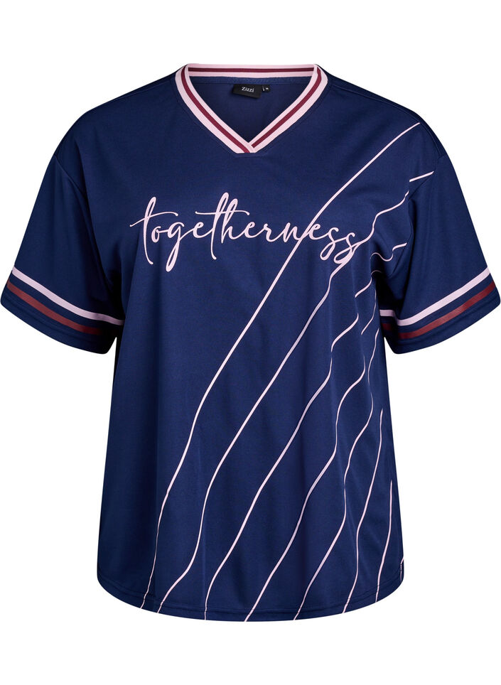 Sporttinen t-paita raidoilla ja teksti-printillä, Sininen, Packshot image number 0