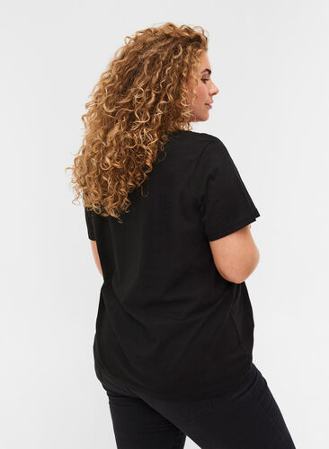 Puuvillainen t-paita pitsillä, Black, Model image number 1