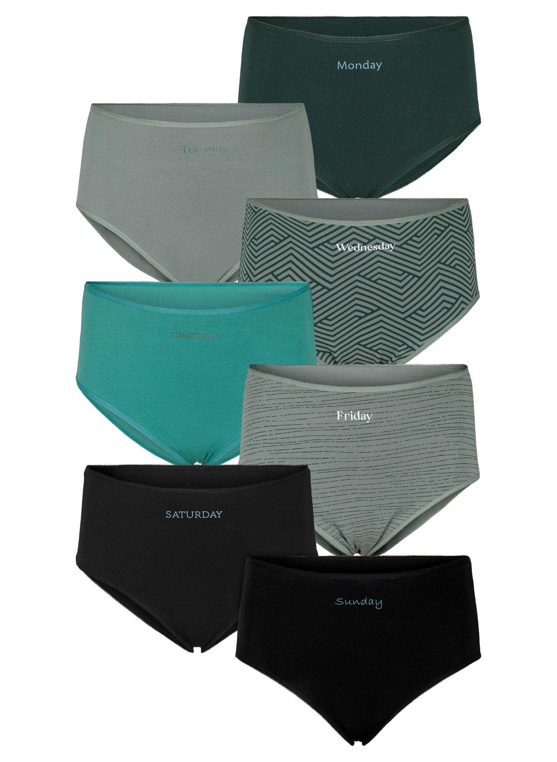 Zizzi 7-pakkaus hipsterit normaalilla vy&ouml;t&auml;r&ouml;ll&auml;, Scarab Multi Pack, Packshot image number 0