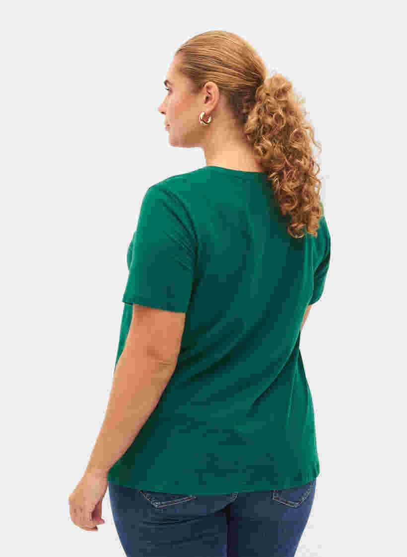 Yksivärinen perus t-paita puuvillasta, Evergreen, Model image number 1