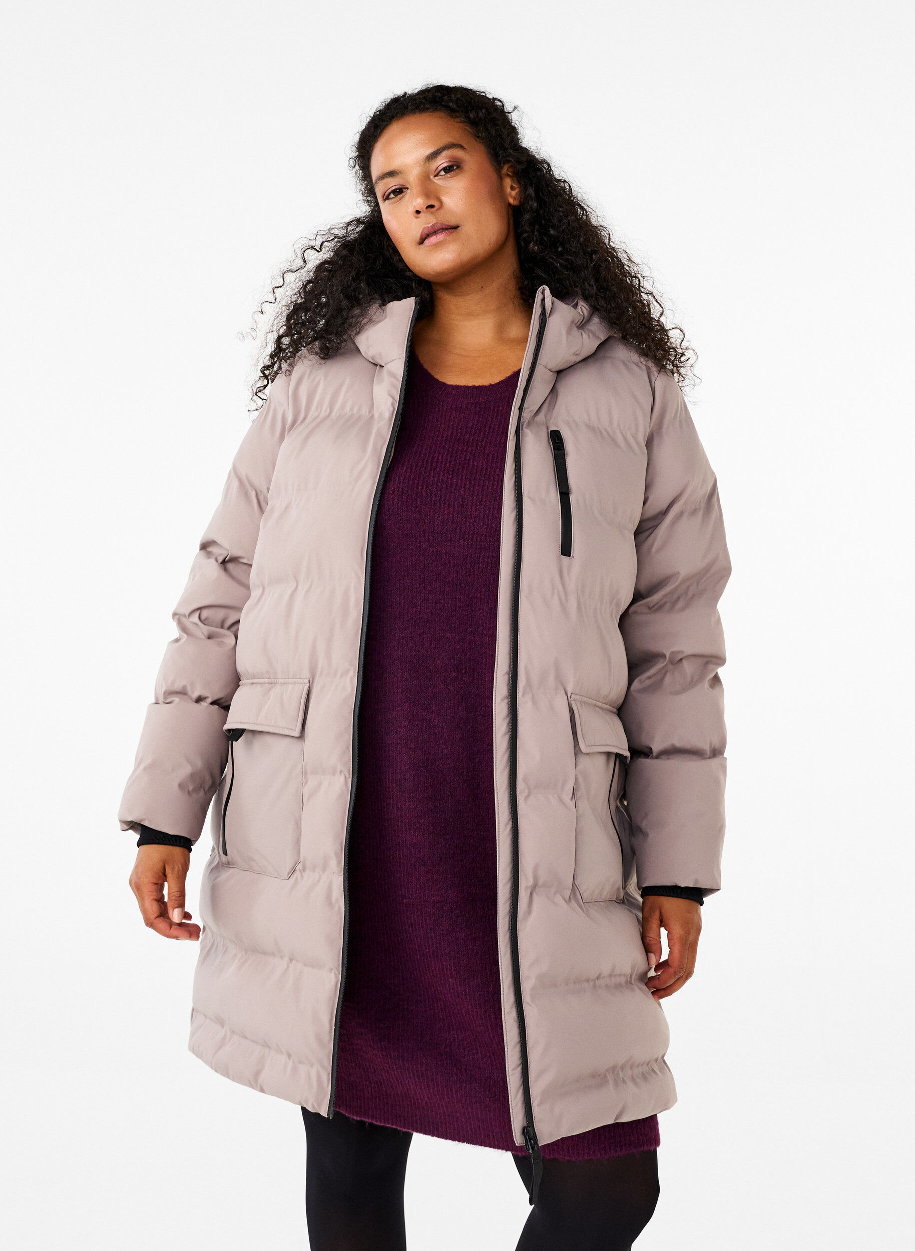 ZizziPuffer-takki hupulla ja taskuilla, Beige, Model image number 0