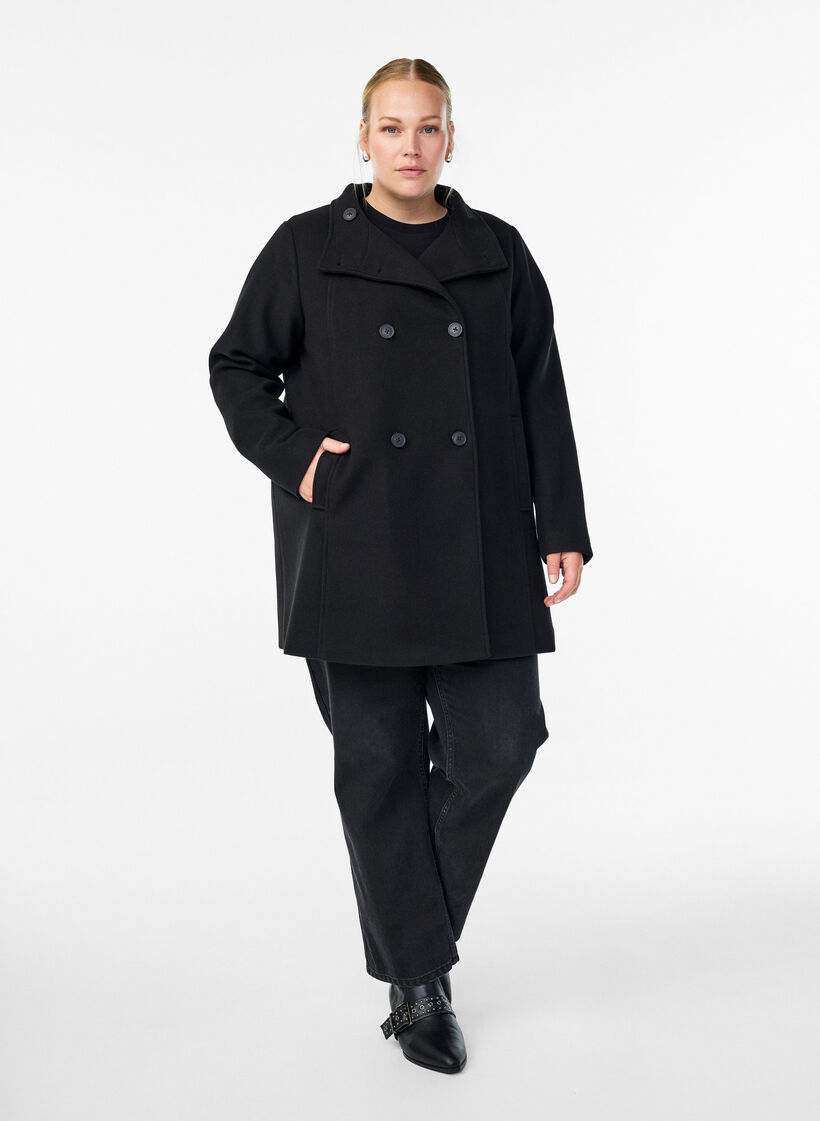 Lyhyt takki A-linjaisella leikkauksella, Musta, Model image number 1