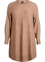 Lyhyt neulemekko V-muotoisella tekstuurikuviolla, Ruskea