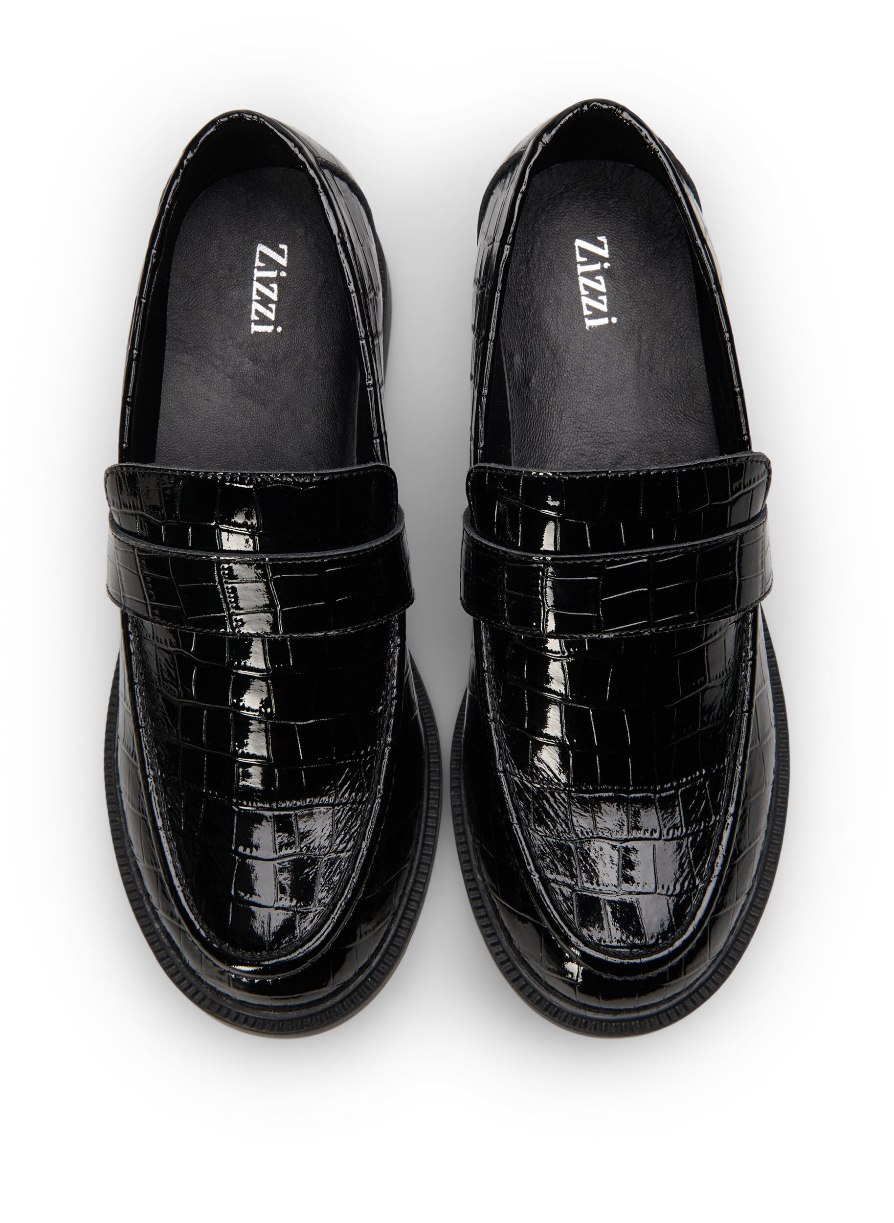 Zizzi Leve&auml;lestiset krokotiilikuvioiset loaferit nahkaa, Black, Packshot image number 2