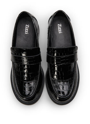 Leveälestiset krokotiilikuvioiset loaferit nahkaa, Black, Packshot image number 2
