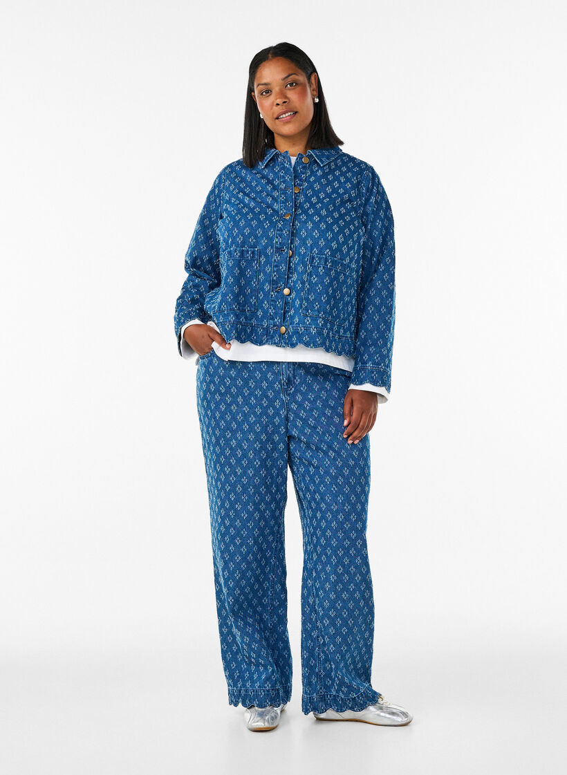 Myran leve&auml;lestiset farkut revityll&auml; kuosilla, Sininen, Model image number 0