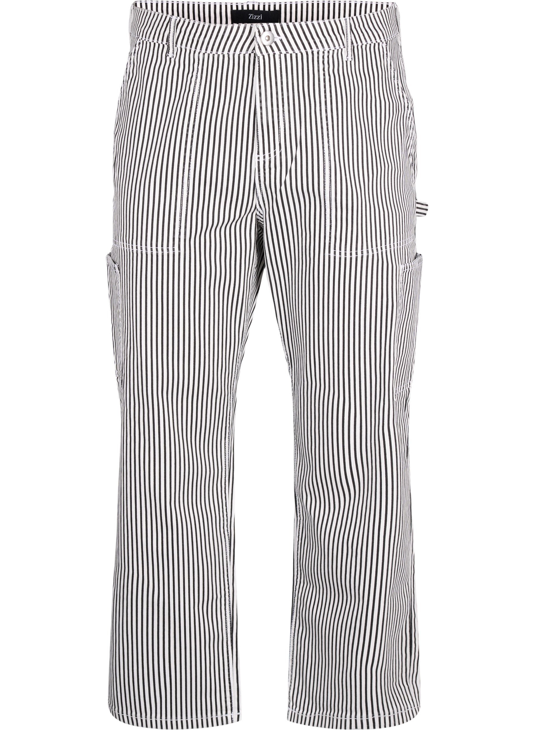 Zizzi Suoralahkeiset raidalliset cargofarkut, Black White Stripe, Packshot image number 0