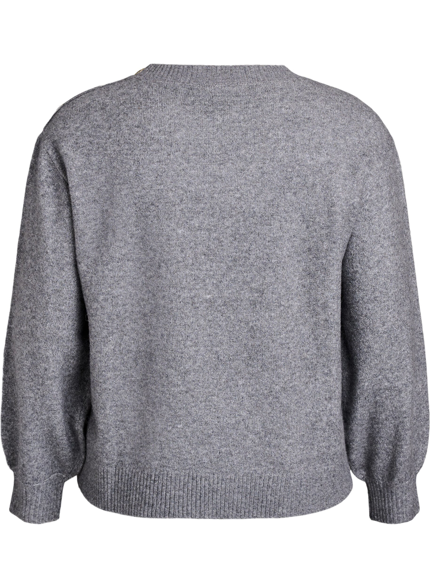 ZizziNeulepusero nappiyksityiskohdalla, Harmaa, Packshot image number 1