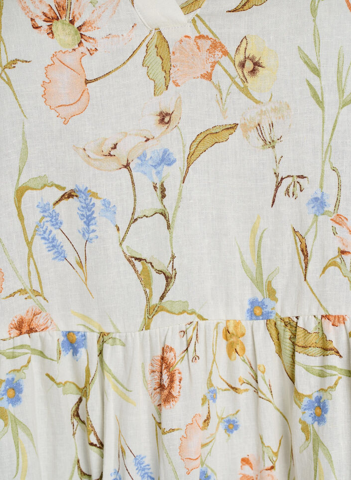 Polvipituinen A-linjainen mekko pellava- ja viskoosisekoitteesta, Vanilja, Packshot image number 2