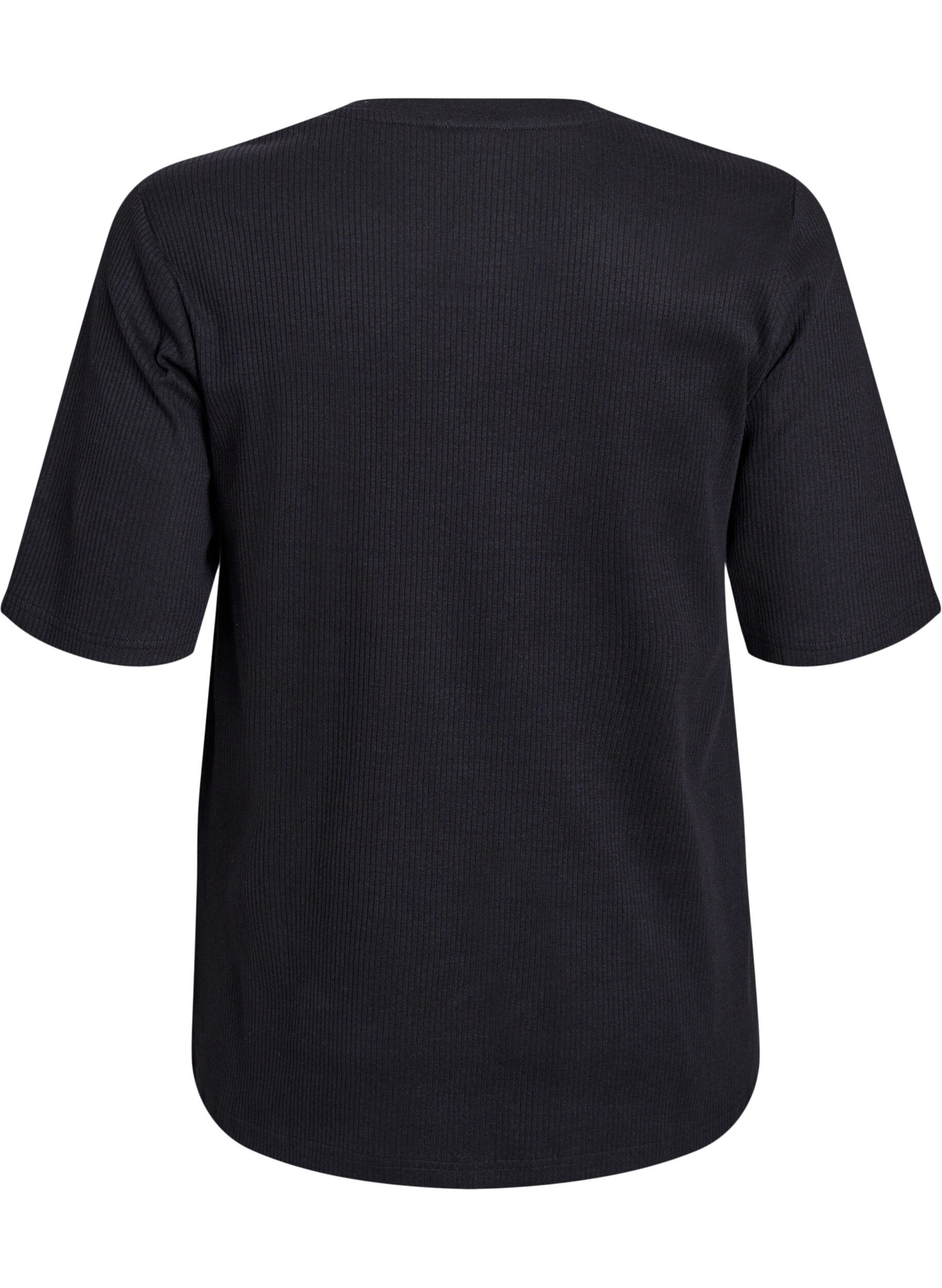 Zizzi Ribattu jerseypusero, jossa on lyhyet hihat, Musta, Packshot image number 1