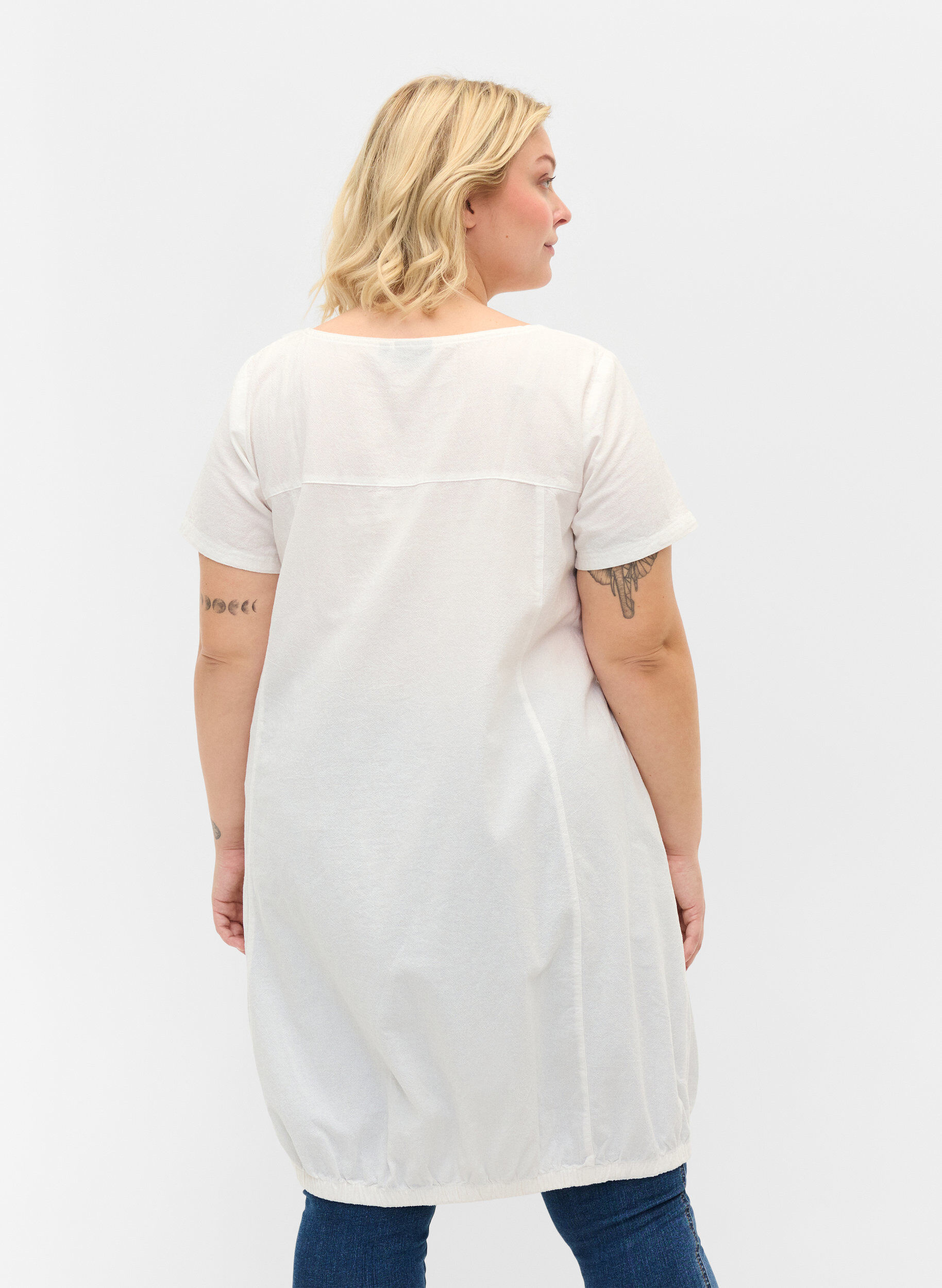 ZizziLyhythihainen puuvillamekko , Valkoinen, Model image number 2