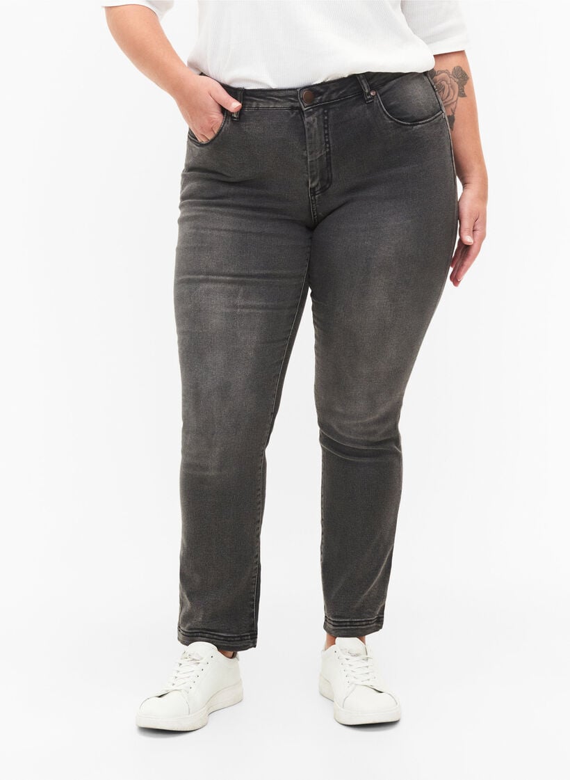 Slim fit Emily-farkut normaalilla vy&ouml;t&auml;r&ouml;ll&auml;, Harmaa, Model image number 2