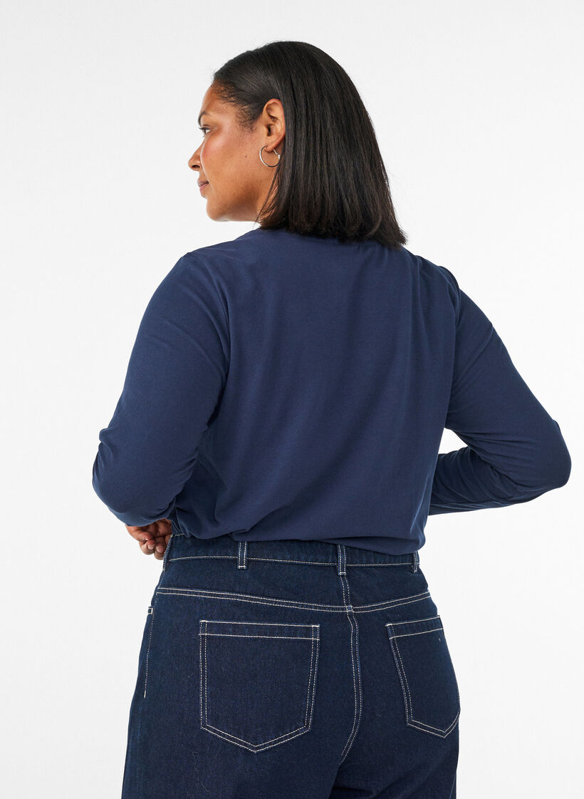 Perus jersey-paita, jossa pitk&auml;t hihat, Sininen, Model image number 2